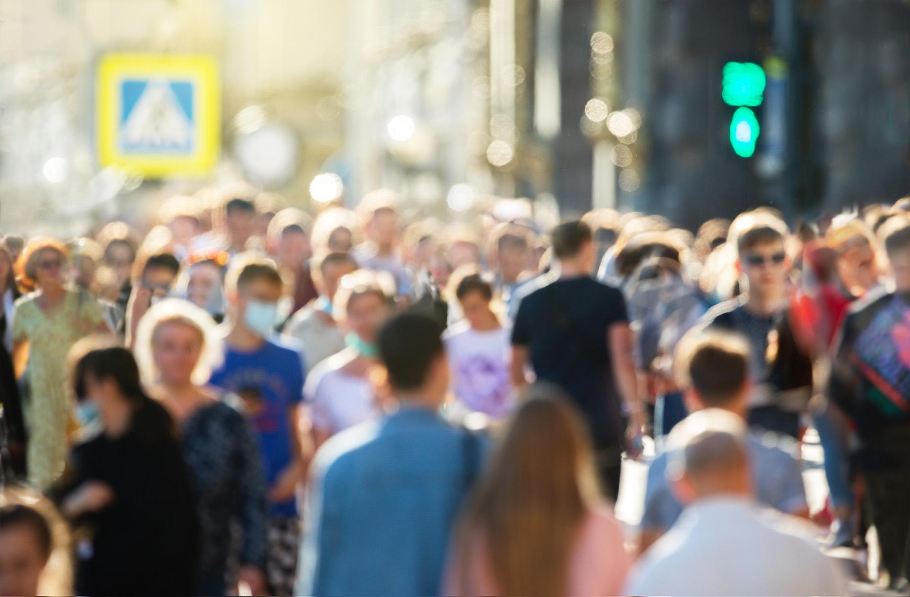 Blurred crowd of unrecognizable at the street